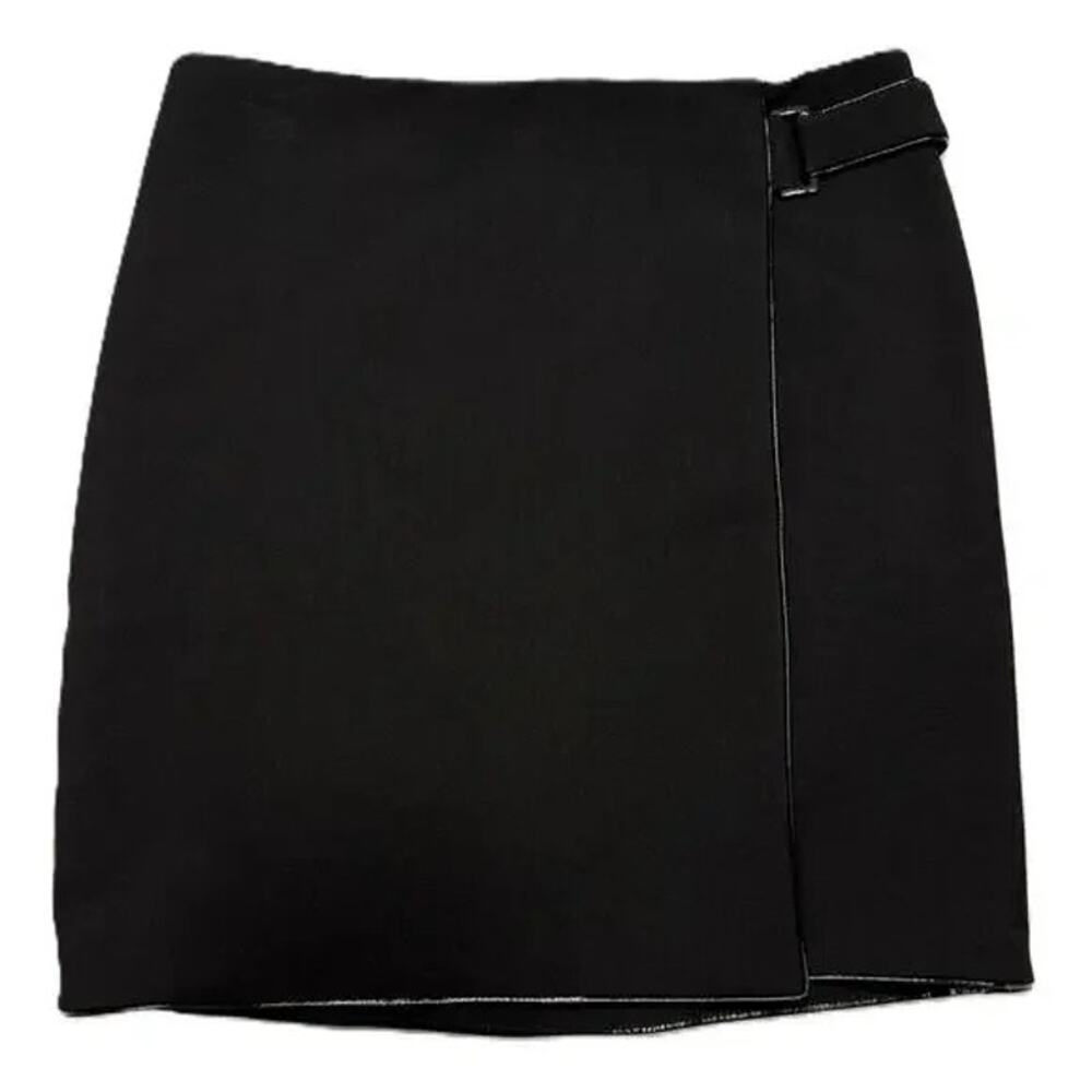 White House Black Market Faux Wrap Mini Skirt Size 14 Black Night Out Sleek